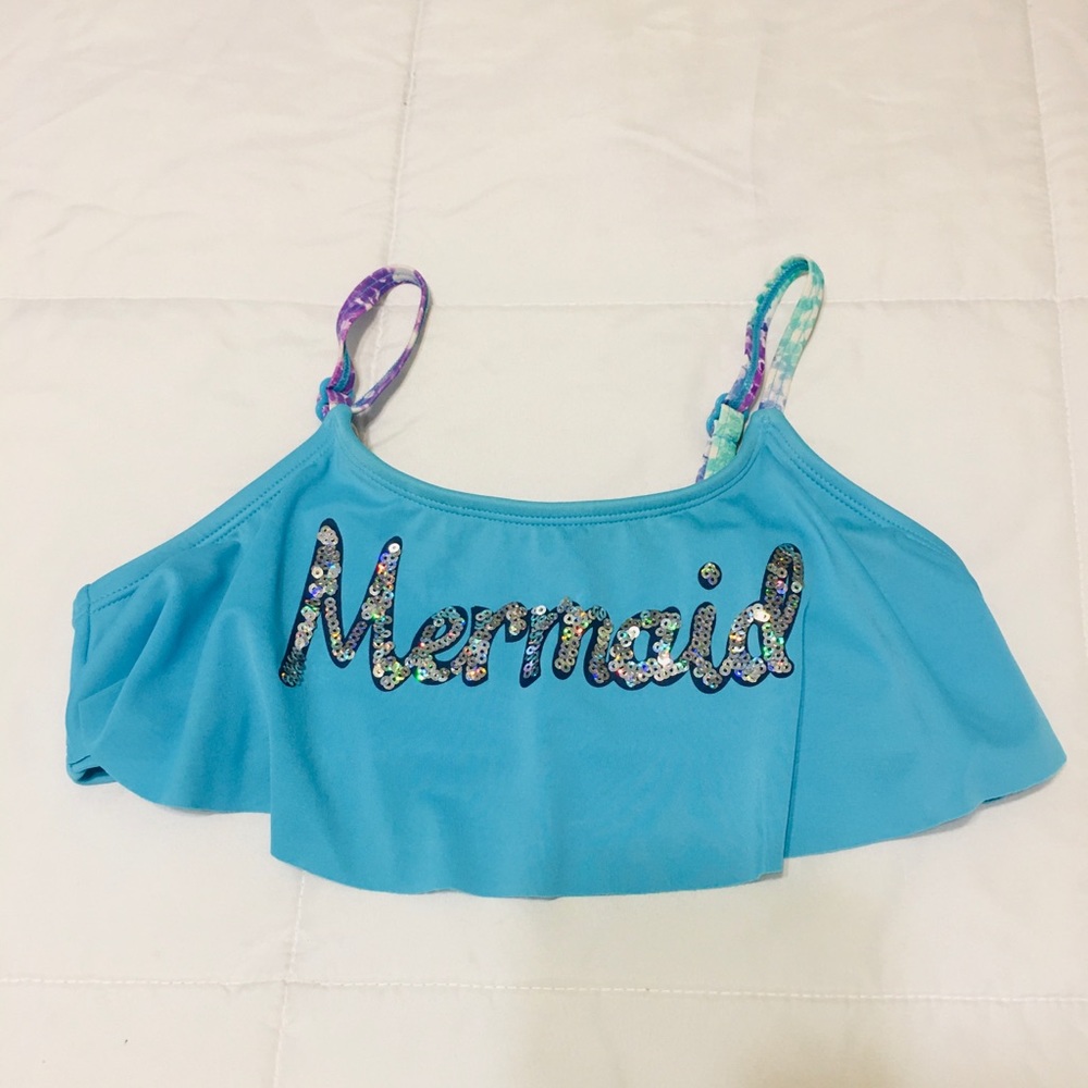 Justice Girls Blue Mermaid Bikini Top (Size 12)